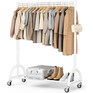 image:imageMISSLO Heavy Duty Clothing Rack with Wheels Rolling Clothes Racks for Hanging Clothes Coats Garment Dress WhiteWhite