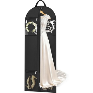 image:imageMISSLO 72 Wedding Dress Garment Bag for Travel with 4 Large Pockets Dress Bags for Gowns Long Heavy Duty Dresses Protector Bag for Closet Storage Clothing Covers for Hanging Clothes BeigeBlack